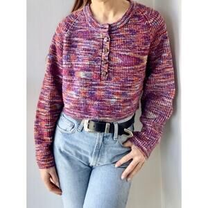 BDG Cropped Henley Womens Sweater Size Medium Tight Knit School Colorful Casual‎